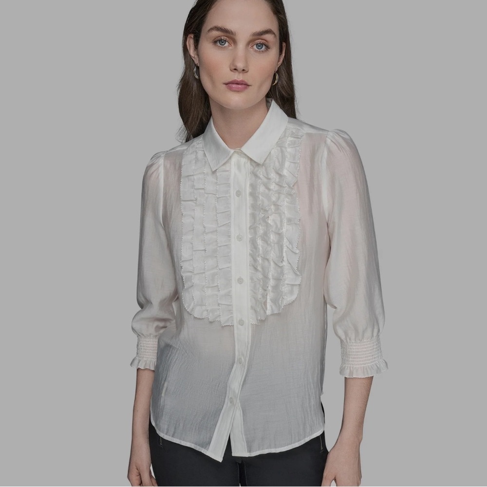 KARL LAGERFELD PARIS
Ruffle Button-Down Top